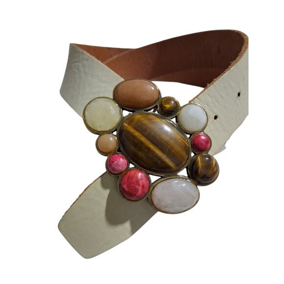 Y2K Fossil Stone Leather Women's size Medium 27" Grungecore Academia Prep Belt - Picture 3 of 7